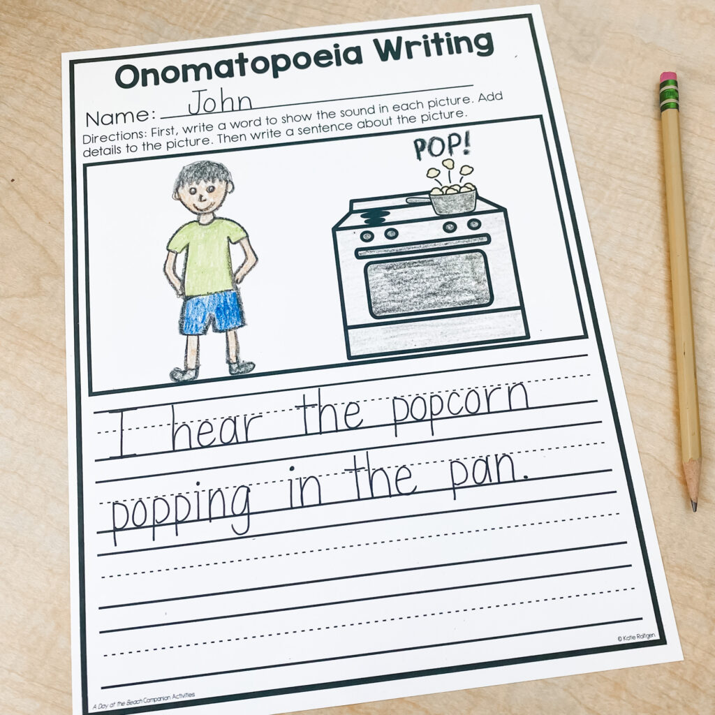 A Day at the Beach, onomatopoeia teaching ideas for first grade