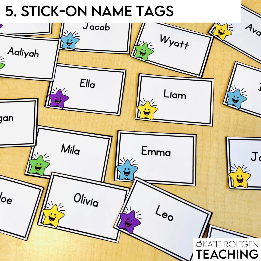 stick on name tags help kindergarten students build connections from the start of the school year