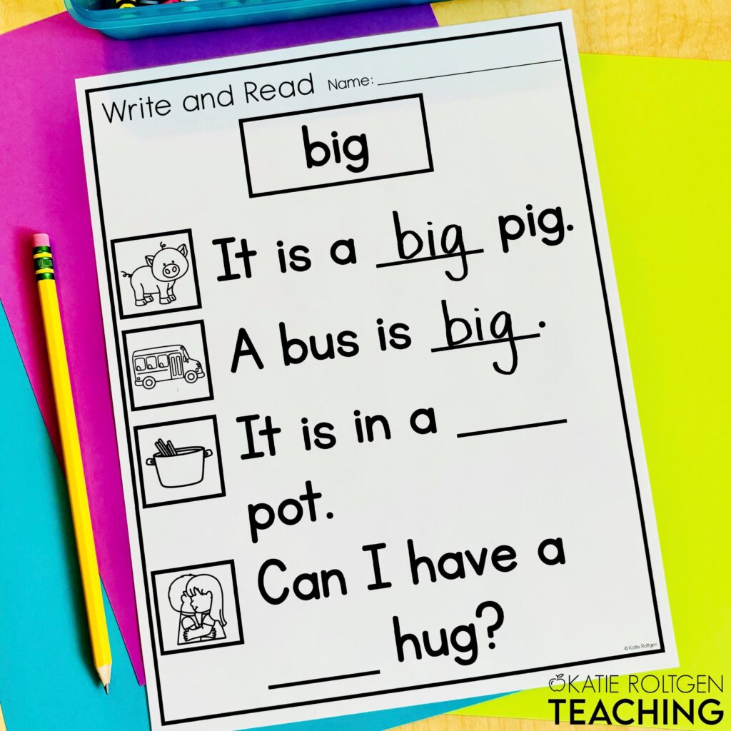 no prep kindergarten sight word sentence worksheets